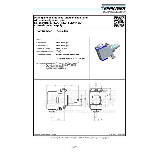 Mazak HType, Drilling And Milling Head, Angular, Right Hand, ER32A External Coolant Supply